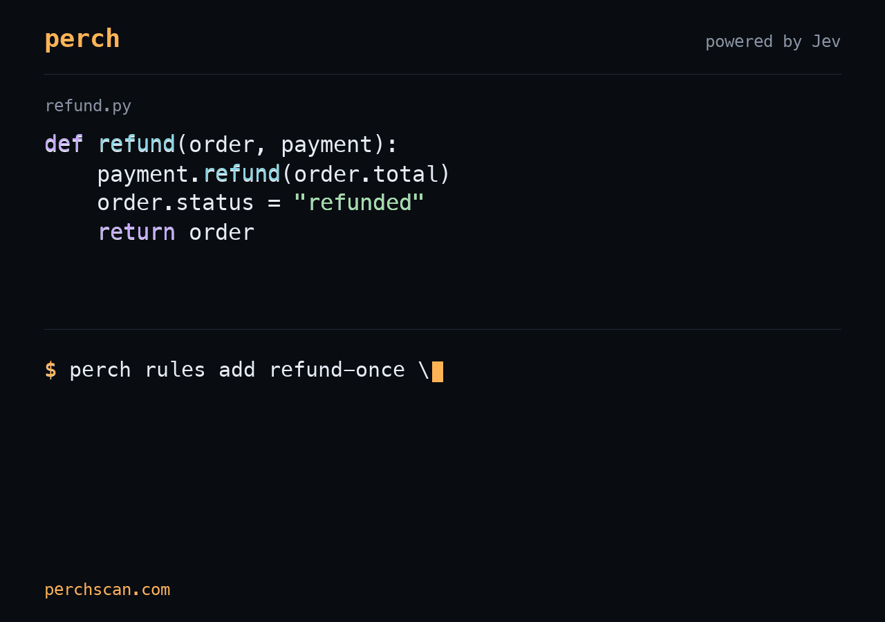 A refund rule fails on an unguarded function. Adding a guard for already-refunded orders makes the check pass.